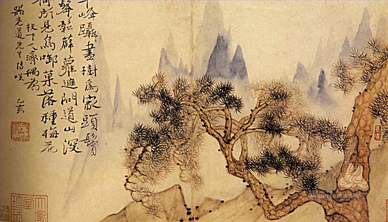Shitao in meditation at the foot of the mountains impossible 1695 old China ink Oil Paintings